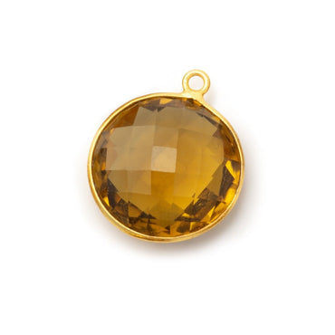 19mm Vermeil Bezel Whiskey Quartz Faceted Coin Pendant 1 piece (ONLINE ORDER ONLY)
