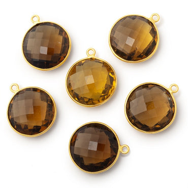 19mm Vermeil Bezel Whiskey Quartz Faceted Coin Pendant 1 piece (ONLINE ORDER ONLY)