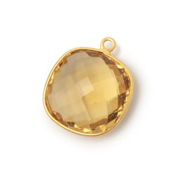 19mm Vermeil Bezel Whiskey Quartz Faceted Cushion Pendant 1 piece (ONLINE ORDER ONLY)
