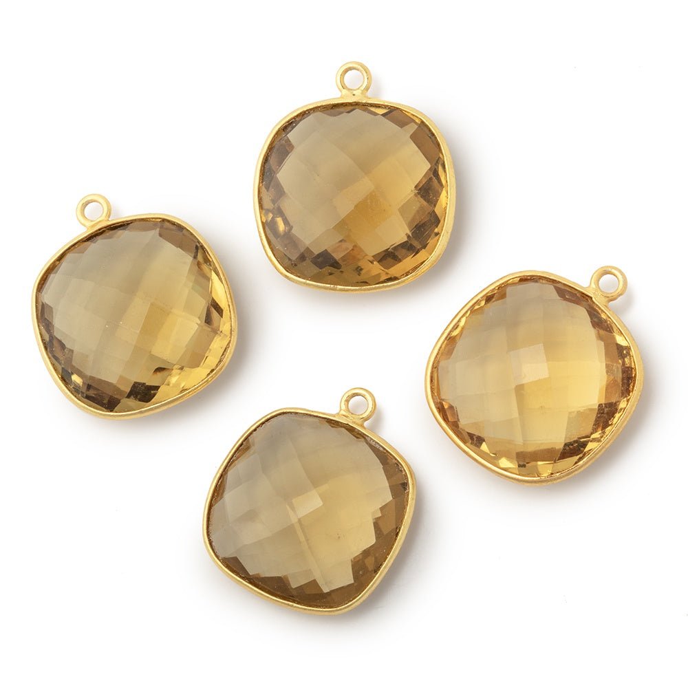 19mm Vermeil Bezel Whiskey Quartz Faceted Cushion Pendant 1 piece (ONLINE ORDER ONLY)