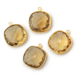 19mm Vermeil Bezel Whiskey Quartz Faceted Cushion Pendant 1 piece (ONLINE ORDER ONLY)