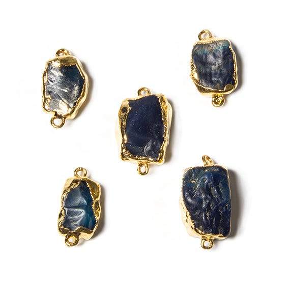 19x10.5mm Gold Leafed Blue Agate Hammer Faceted Rectangle Connector (ONLINE ORDER ONLY)