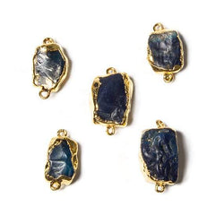 19x10.5mm Gold Leafed Blue Agate Hammer Faceted Rectangle Connector (ONLINE ORDER ONLY)