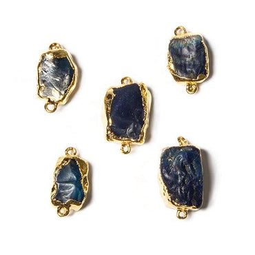 19x10.5mm Gold Leafed Blue Agate Hammer Faceted Rectangle Connector (ONLINE ORDER ONLY)