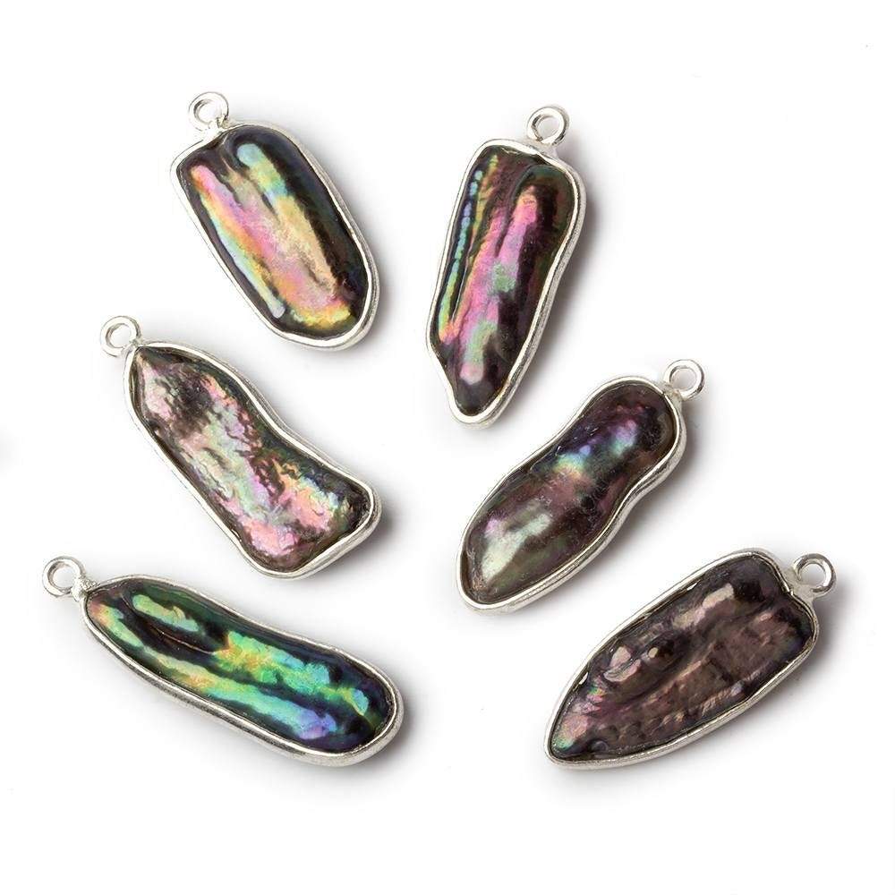 19x10mm Sterling Silver Bezel Peacock Biwa Pearl Pendant 1 piece (ONLINE ORDER ONLY)