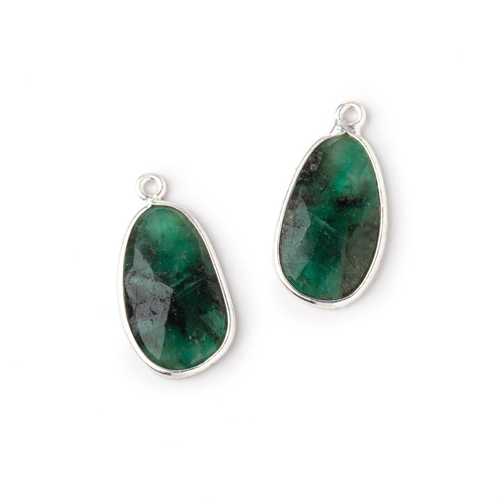 19x12mm .925 Silver Bezel Emerald Faceted Freeform Set of 2 Pendants (ONLINE ORDER ONLY)