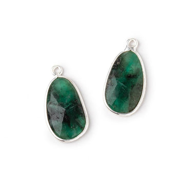 19x12mm .925 Silver Bezel Emerald Faceted Freeform Set of 2 Pendants (ONLINE ORDER ONLY)