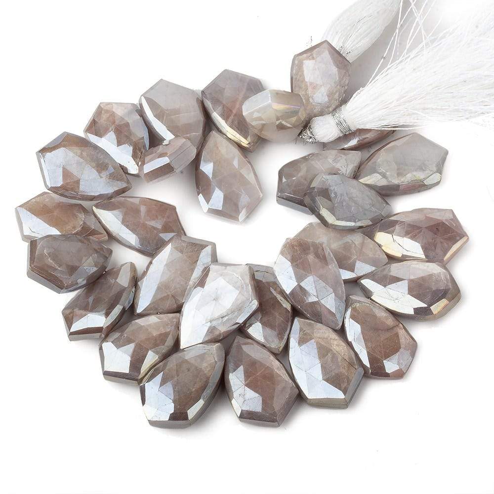 19x13-22x13mm Mystic Light Platinum Grey Moonstone Faceted Shields 8 inch 28 beads (ONLINE ORDER ONLY)