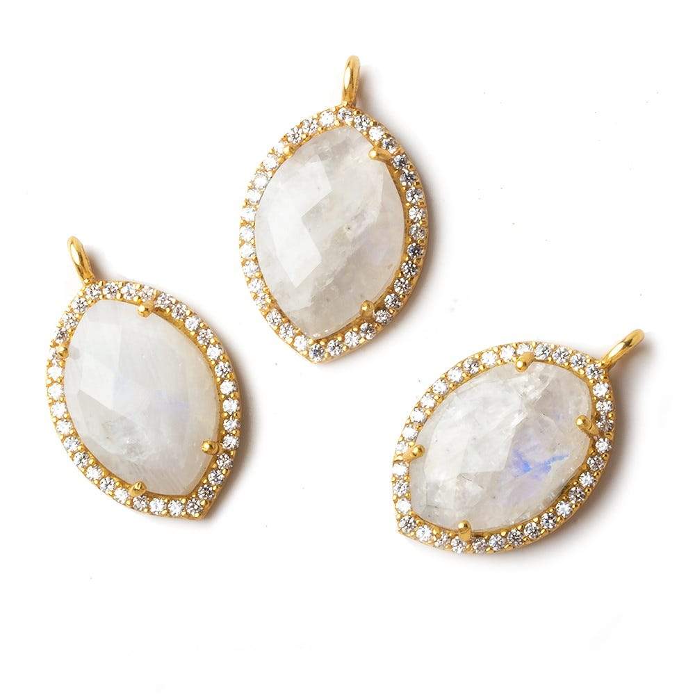 19x14mm Vermeil CZ Bezel Rainbow Moonstone Marquise Pendant 1 piece (ONLINE ORDER ONLY)