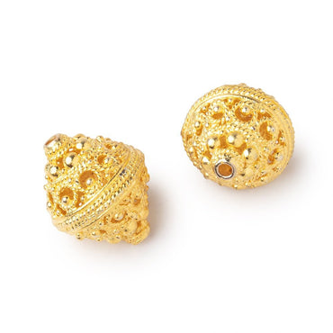 19x15mm 22kt Gold Plated Copper Persian Filigree BiCone Beads Set of 2 pieces (ONLINE ORDER ONLY)