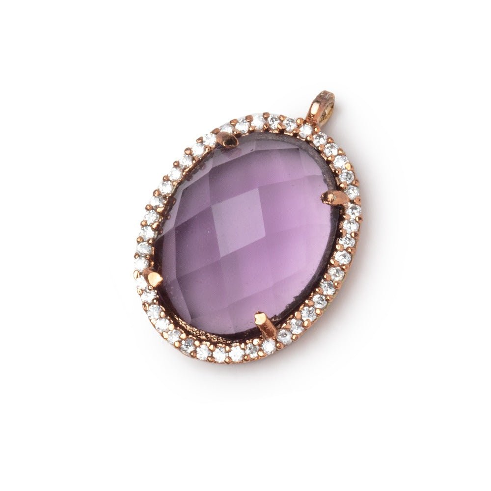 19x15mm Antiqued Rose Gold CZ Bezel Purple Hydro Quartz Oval Pendant 1 Focal (ONLINE ORDER ONLY)