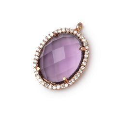 19x15mm Antiqued Rose Gold CZ Bezel Purple Hydro Quartz Oval Pendant 1 Focal (ONLINE ORDER ONLY)