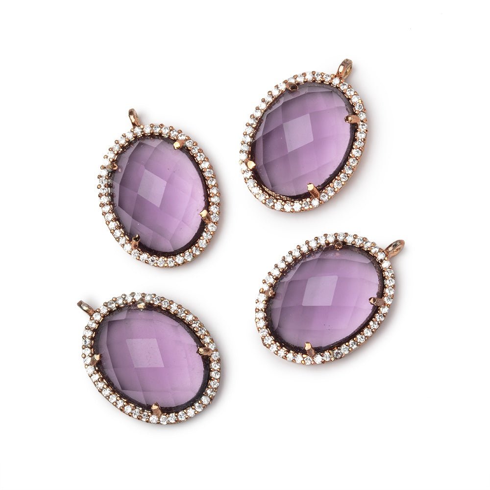 19x15mm Antiqued Rose Gold CZ Bezel Purple Hydro Quartz Oval Pendant 1 Focal (ONLINE ORDER ONLY)