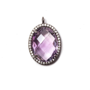 19x15mm Black Gold CZ Bezel Pink Amethyst Faceted Oval Pendant 1 piece (ONLINE ORDER ONLY)