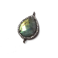 19x15mm Black Gold Bezeled CZ & Labradorite Pear East West Connector 1 pc (ONLINE ORDER ONLY)