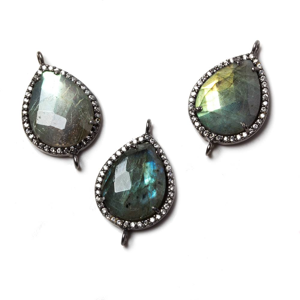 19x15mm Black Gold Bezeled CZ & Labradorite Pear East West Connector 1 pc (ONLINE ORDER ONLY)