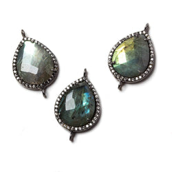 19x15mm Black Gold Bezeled CZ & Labradorite Pear East West Connector 1 pc (ONLINE ORDER ONLY)