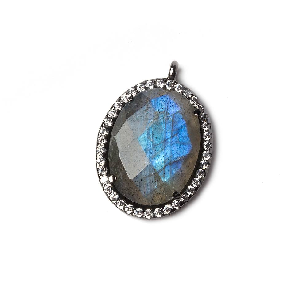 19x15mm Black Gold Bezeled White CZ and Labradorite Oval Pendant 1 piece (ONLINE ORDER ONLY)