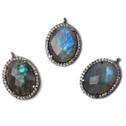 19x15mm Black Gold Bezeled White CZ and Labradorite Oval Pendant 1 piece (ONLINE ORDER ONLY)