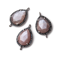 19x15mm Black Gold & Black CZ Bezel Chocolate Moonstone Pear 1 Focal Bead (ONLINE ORDER ONLY)