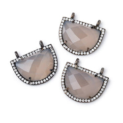 19x15mm Black Gold CZ Bezel Grey Chalcedony Half Moon Connector 1 Focal Bead (ONLINE ORDER ONLY)