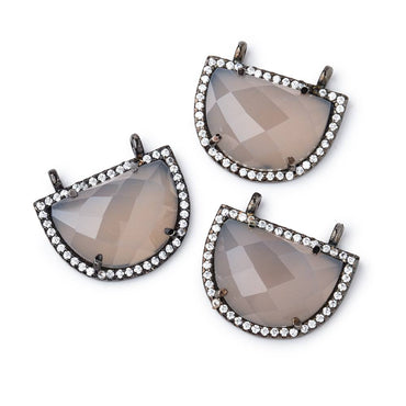 19x15mm Black Gold CZ Bezel Grey Chalcedony Half Moon Connector 1 Focal Bead (ONLINE ORDER ONLY)