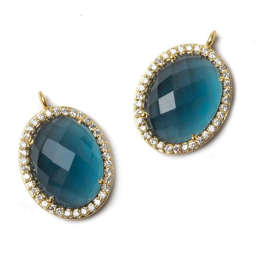 19x15mm Vermeil Bezeled CZ & London Blue Quartz Oval Pendant 1 pc (ONLINE ORDER ONLY)