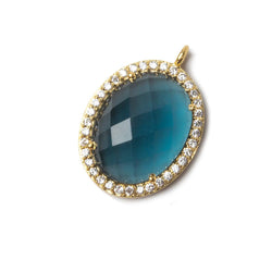 19x15mm Vermeil Bezeled CZ & London Blue Quartz Oval Pendant 1 pc (ONLINE ORDER ONLY)