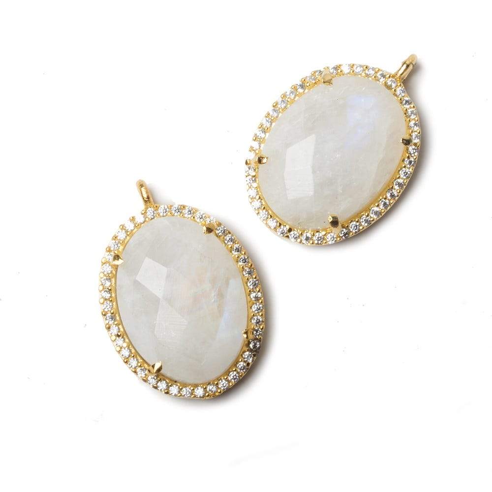 19x15mm Vermeil Bezeled CZ & Rainbow Moonstone Oval Pendant 1 pc (ONLINE ORDER ONLY)