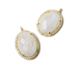 19x15mm Vermeil Bezeled CZ & Rainbow Moonstone Oval Pendant 1 pc (ONLINE ORDER ONLY)
