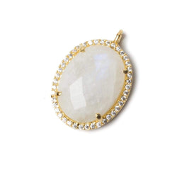 19x15mm Vermeil Bezeled CZ & Rainbow Moonstone Oval Pendant 1 pc (ONLINE ORDER ONLY)