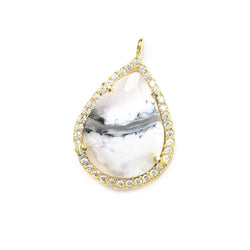 19x15mm Vermeil Bezeled White CZ and Dendritic Opal Pear Pendant 1 piece (ONLINE ORDER ONLY)