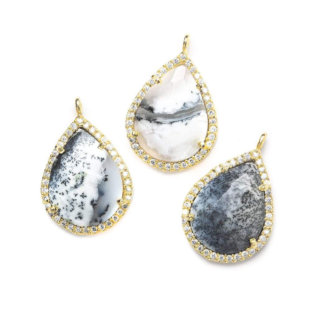 19x15mm Vermeil Bezeled White CZ and Dendritic Opal Pear Pendant 1 piece (ONLINE ORDER ONLY)
