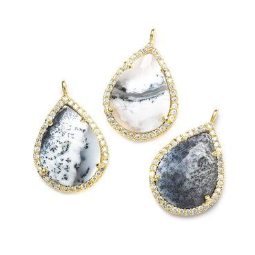 19x15mm Vermeil Bezeled White CZ and Dendritic Opal Pear Pendant 1 piece (ONLINE ORDER ONLY)
