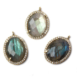 19x15mm Vermeil Bezeled White CZ and Labradorite Oval Pendant 1 piece (ONLINE ORDER ONLY)