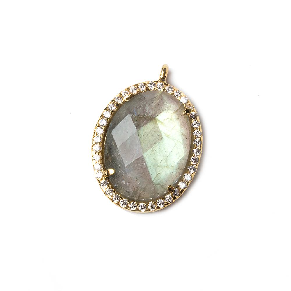 19x15mm Vermeil Bezeled White CZ and Labradorite Oval Pendant 1 piece (ONLINE ORDER ONLY)