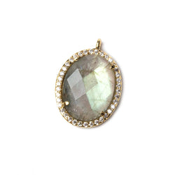 19x15mm Vermeil Bezeled White CZ and Labradorite Oval Pendant 1 piece (ONLINE ORDER ONLY)