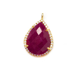 19x15mm Vermeil Bezeled White CZ and Red Aventurine Pear Pendant 1 piece (ONLINE ORDER ONLY)