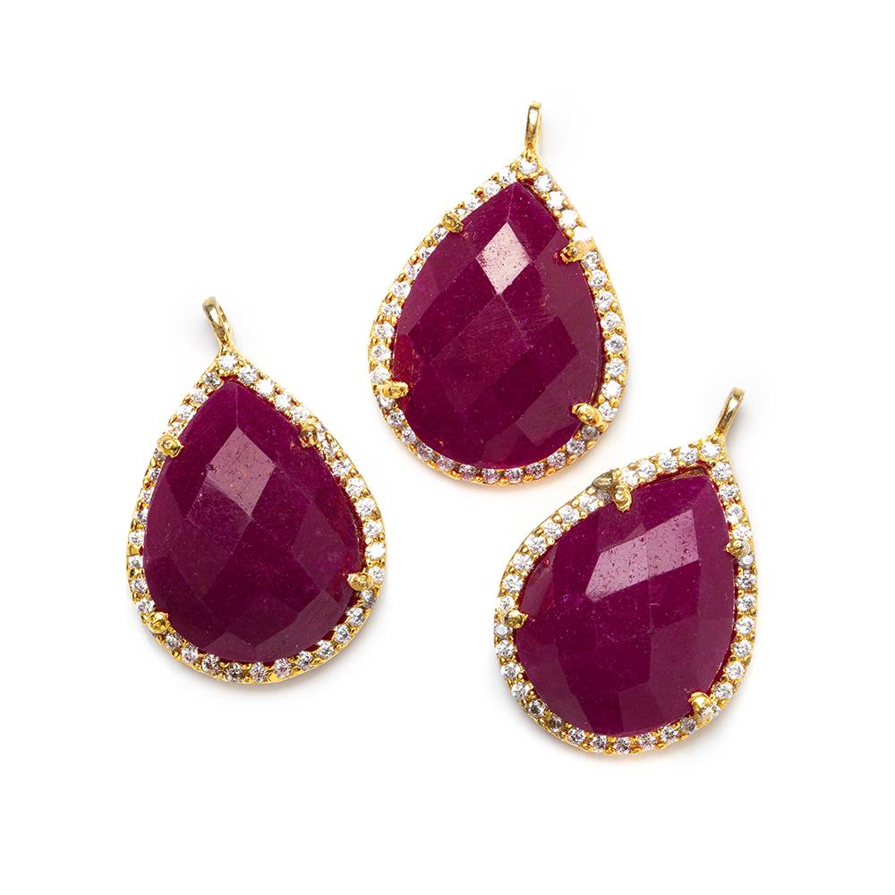 19x15mm Vermeil Bezeled White CZ and Red Aventurine Pear Pendant 1 piece (ONLINE ORDER ONLY)