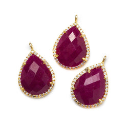 19x15mm Vermeil Bezeled White CZ and Red Aventurine Pear Pendant 1 piece (ONLINE ORDER ONLY)
