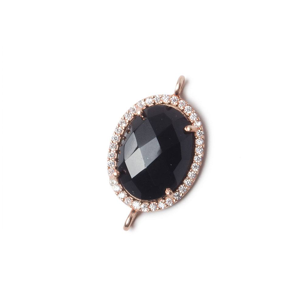 19x15mm Rose Gold Bezel White CZ and Black Chalcedony Oval Connector 1 piece (ONLINE ORDER ONLY)