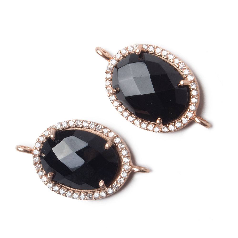 19x15mm Rose Gold Bezel White CZ and Black Chalcedony Oval Connector 1 piece (ONLINE ORDER ONLY)