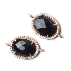 19x15mm Rose Gold Bezel White CZ and Black Chalcedony Oval Connector 1 piece (ONLINE ORDER ONLY)