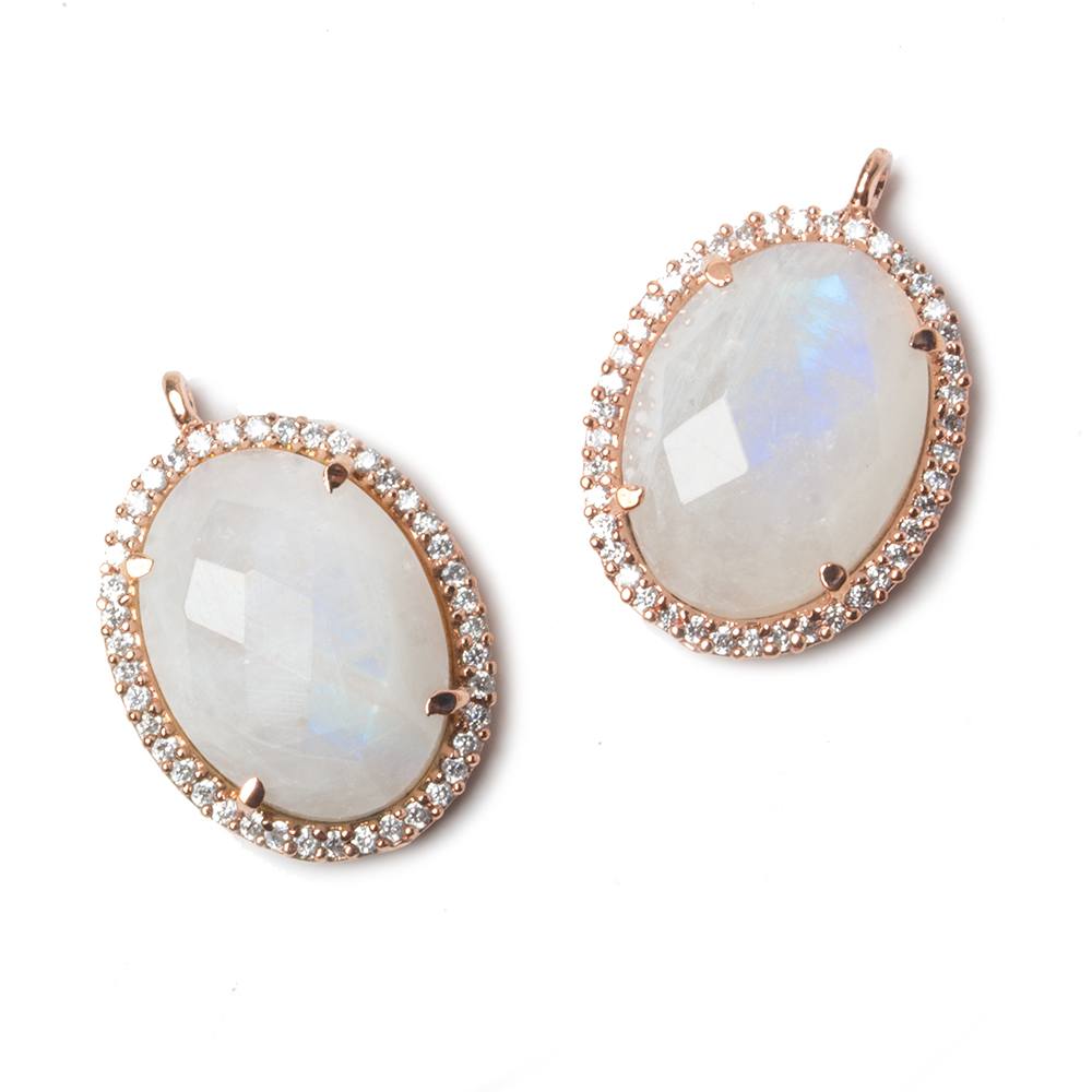 19x15mm Rose Gold Bezeled CZ & Rainbow Moonstone Oval Pendant 1 pc (ONLINE ORDER ONLY)