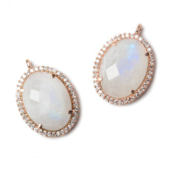 19x15mm Rose Gold Bezeled CZ & Rainbow Moonstone Oval Pendant 1 pc (ONLINE ORDER ONLY)