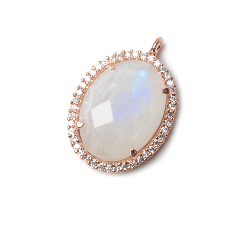 19x15mm Rose Gold Bezeled CZ & Rainbow Moonstone Oval Pendant 1 pc (ONLINE ORDER ONLY)