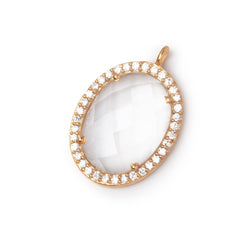 19x15mm Rose Gold CZ Bezel Crystal Quartz Oval Pendant 1 Focal (ONLINE ORDER ONLY)