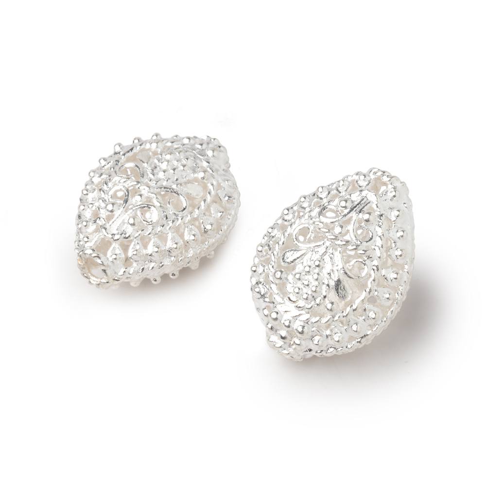 19x15mm Silver Plated Copper Filigree Pear Beads Set of 2 pieces (ONLINE ORDER ONLY)