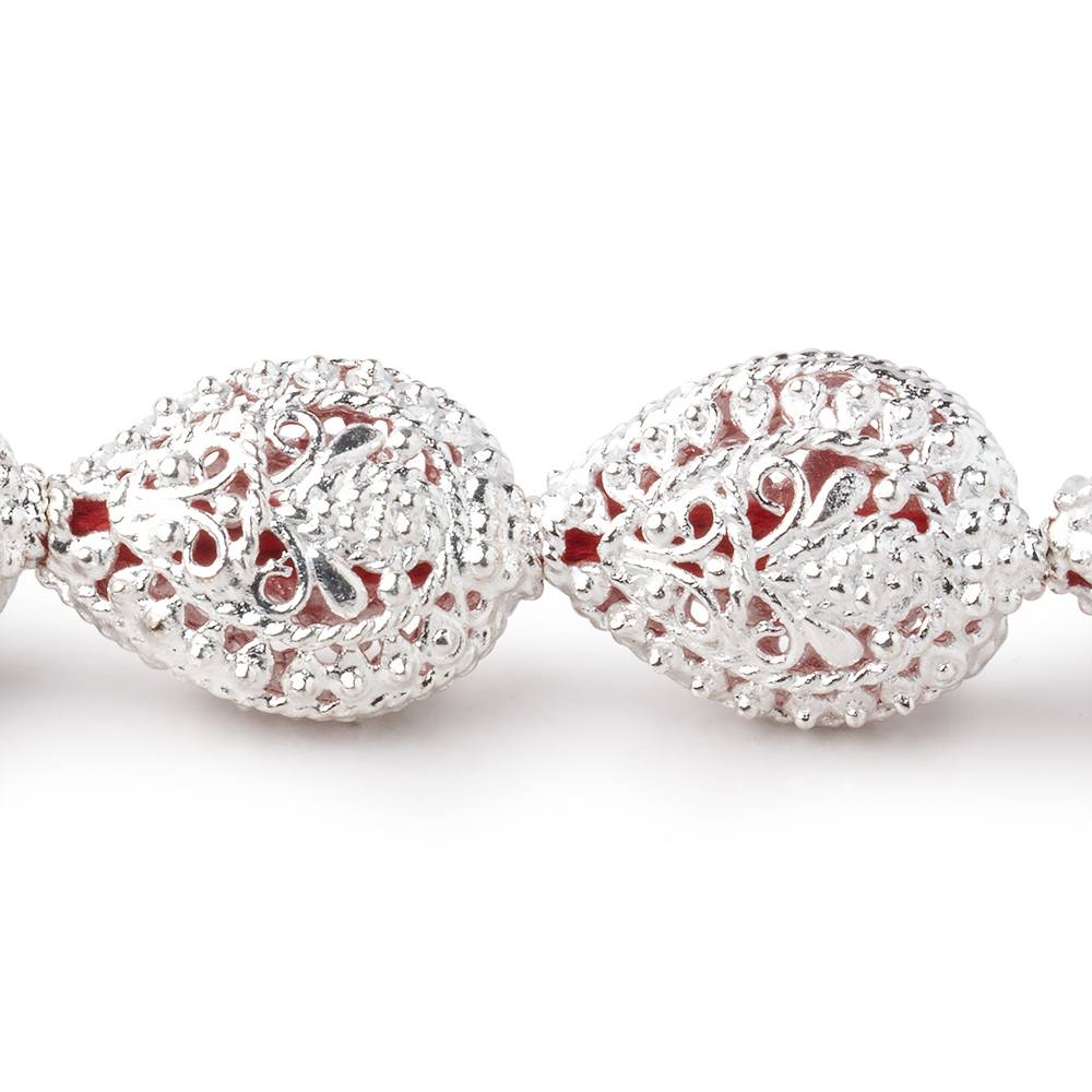19x15mm Sterling Silver Plated Copper Filigree Pear 8 inch 11 Beads (ONLINE ORDER ONLY)