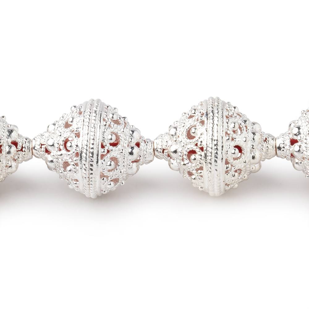 19x15mm Sterling Silver Plated Copper Persian Filigree Bicone 8 inch 11 Beads (ONLINE ORDER ONLY)